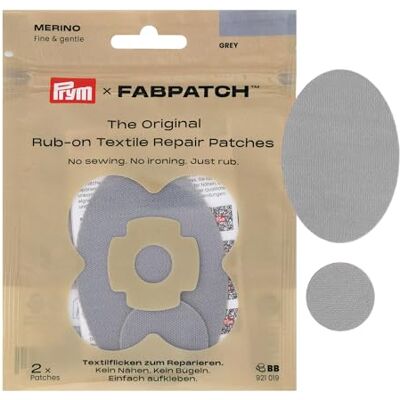 Prym 921019 FabPatch MERINO Rub-on Patch Hellgrau (2 Stück) – Selbstklebende Reparaturflicken aus 100% Merinowolle für Pullover, Feinstrick, Unterwäsche & Innenfutter – Ohne Nähen & Bügeln Prym 921019 FabPatch MERINO Rub-on Patch Hellgrau (2 Stück) – Selbstklebende Reparaturflicken aus 100% Merinowolle für Pullover, Feinstrick, Unterwäsche & Innenfutter – Ohne Nähen & Bügeln