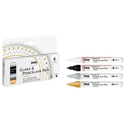 KREUL 16431 Glass & Porcelain Pen Glamour medium, 4 Farben im Set, formstabile Spitze, Strichstärke ca. 2 4 mm, deckende Glas- und Porzellanmalfarbe auf Wasserbasis, bunt KREUL 16431 Glass & Porcelain Pen Glamour medium, 4 Farben im Set, formstabile Spitze, Strichstärke ca. 2 4 mm, deckende Glas- und Porzellanmalfarbe auf Wasserbasis, bunt