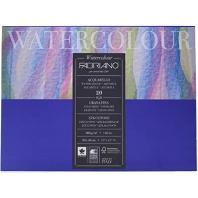 Fabriano Unbekannt Honsell 73613040 Watercolour Aquarellkarton, 300 g/m², 30 x 40 cm, 20 Blatt, Block 4 fach geleimt, naturweiß, Feinkorn, säurefrei, samtartige Oberfläche, Weiß Fabriano Unbekannt Honsell 73613040 Watercolour Aquarellkarton, 300 g/m², 30 x 40 cm, 20 Blatt, Block 4 fach geleimt, naturweiß, Feinkorn, säurefrei, samtartige Oberfläche, Weiß