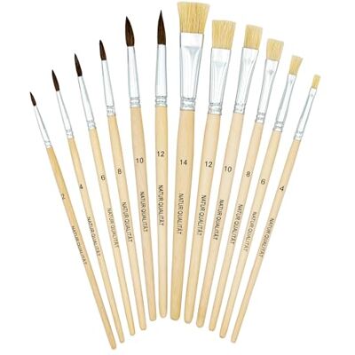 TSI Schulmalpinsel-Set Natur 12tlg, 6X Haarpinsel (Größe 2,4,6,8,10 und 12) und 6X Borstenpinsel (Größe 4,6,8,10,12 und 14), Schaft Naturbelassen, Holz, Art. Nr. 49139 TSI Schulmalpinsel-Set Natur 12tlg, 6X Haarpinsel (Größe 2,4,6,8,10 und 12) und 6X Borstenpinsel (Größe 4,6,8,10,12 und 14), Schaft Naturbelassen, Holz, Art. Nr. 49139