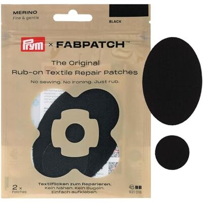 Prym 921018 FabPatch MERINO Rub-on Patch Schwarz (2 Stück) – Selbstklebende Reparaturflicken aus 100% Merinowolle für Pullover, Feinstrick, Unterwäsche & Innenfutter – Ohne Nähen & Bügeln Prym 921018 FabPatch MERINO Rub-on Patch Schwarz (2 Stück) – Selbstklebende Reparaturflicken aus 100% Merinowolle für Pullover, Feinstrick, Unterwäsche & Innenfutter – Ohne Nähen & Bügeln