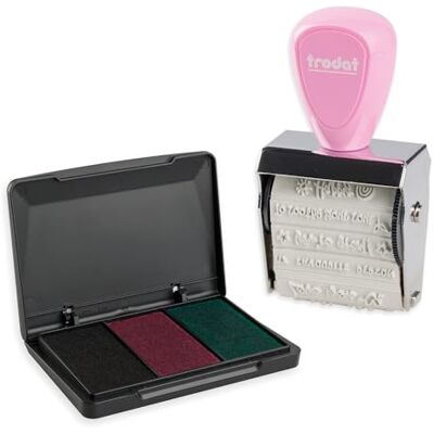 Trodat Creative Mini Stempel Set Kind Messages zum kreativen Gestalten – 12 Abdrucke, Englisch, Kreativstempel in Pastellrosa inkl. Stempelkissen in Pink, Schwarz, Grün, 30x5 mm Trodat Creative Mini Stempel Set Kind Messages zum kreativen Gestalten – 12 Abdrucke, Englisch, Kreativstempel in Pastellrosa inkl. Stempelkissen in Pink, Schwarz, Grün, 30x5 mm