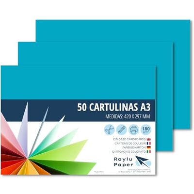 RAYLU PAPER – Tonpapier A3, 50 Stück Kartonpapier 180g/m², 297 x 420 mm, professionelle farbige Kartons für Büro, Kopierpapier, Buntes Papier zum Basteln (Türkis) RAYLU PAPER – Tonpapier A3, 50 Stück Kartonpapier 180g/m², 297 x 420 mm, professionelle farbige Kartons für Büro, Kopierpapier, Buntes Papier zum Basteln (Türkis)