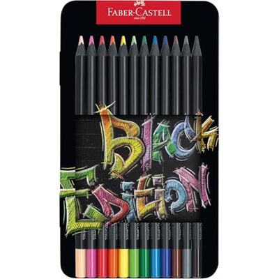 Faber-Castell 116413 Black Edition Buntstifte 12er Metallbox, Lebendige Buntstifte, Bruchsichere Kunststifte mit ergonomischem Griff, Malstifte für helles und dunkles Papier Faber-Castell 116413 Black Edition Buntstifte 12er Metallbox, Lebendige Buntstifte, Bruchsichere Kunststifte mit ergonomischem Griff, Malstifte für helles und dunkles Papier
