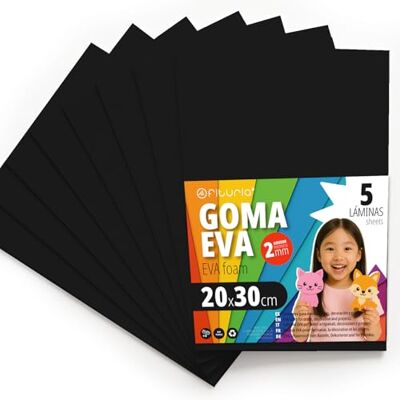 OFITURIA Moosgummi für Bastelarbeiten und Schulprojekte, Farbiges Schaumstoff ideal für DIY, Dekoration, Scrapbooking und kreative Projekte 20x30cm (Schwarz, 5 Stk) OFITURIA Moosgummi für Bastelarbeiten und Schulprojekte, Farbiges Schaumstoff ideal für DIY, Dekoration, Scrapbooking und kreative Projekte 20x30cm (Schwarz, 5 Stk)