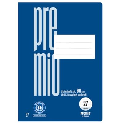 Staufen Premio Schulheft 2 Hefte à 32 Blatt, DIN A4, liniert mit Randlinien Lineatur 27, 100% Recyclingpapier, zertifiziert mit dem Blauen Engel, abgerundete Ecken, 90 g/m² Papier Staufen Premio Schulheft 2 Hefte à 32 Blatt, DIN A4, liniert mit Randlinien Lineatur 27, 100% Recyclingpapier, zertifiziert mit dem Blauen Engel, abgerundete Ecken, 90 g/m² Papier