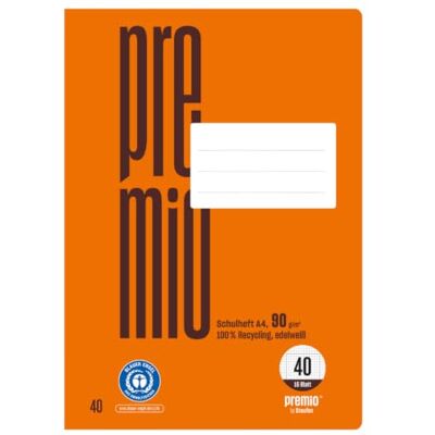 Staufen Premio Schulheft 4 Hefte à 16 Blatt, DIN A4, kariert mit Umrandung Lineatur 40, 100% Recyclingpapier, zertifiziert mit dem Blauen Engel, abgerundete Ecken, 90 g/m² Papier Staufen Premio Schulheft 4 Hefte à 16 Blatt, DIN A4, kariert mit Umrandung Lineatur 40, 100% Recyclingpapier, zertifiziert mit dem Blauen Engel, abgerundete Ecken, 90 g/m² Papier
