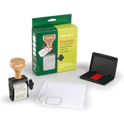 Trodat Creation Stamp Christmas Weihnachtsstempel Set mit 6 Schriftzügen, Englisch, inkl. 3-farbigem Stempelkissen Schwarz/Rot/Blau, 16 Etiketten Trodat Creation Stamp Christmas Weihnachtsstempel Set mit 6 Schriftzügen, Englisch, inkl. 3-farbigem Stempelkissen Schwarz/Rot/Blau, 16 Etiketten