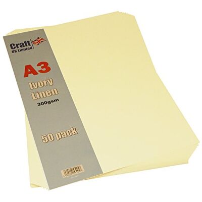 Craft UK Limited Craft UK 2027 A3 300 g/m² Leinen-Karton, 50 Blatt, elfenbeinfarben Craft UK Limited Craft UK 2027 A3 300 g/m² Leinen-Karton, 50 Blatt, elfenbeinfarben