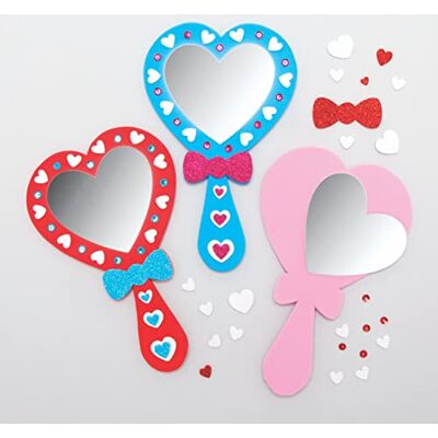 Baker Ross AX740 Herz Spiegel Bastelset 4 Stück, Handspeigel Kreativset zum Basteln und Dekorieren für Kinder Baker Ross AX740 Herz Spiegel Bastelset 4 Stück, Handspeigel Kreativset zum Basteln und Dekorieren für Kinder