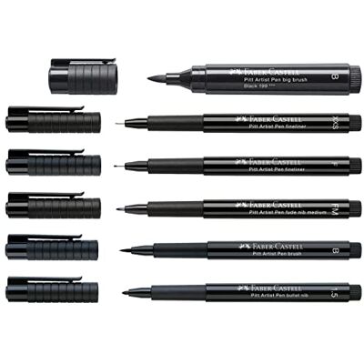 Faber-Castell 205012 Spitzenset black, mit sechs Tuschestiften Pitt Artist verschiedenen Spitzen und Strichbreiten Faber-Castell 205012 Spitzenset black, mit sechs Tuschestiften Pitt Artist verschiedenen Spitzen und Strichbreiten