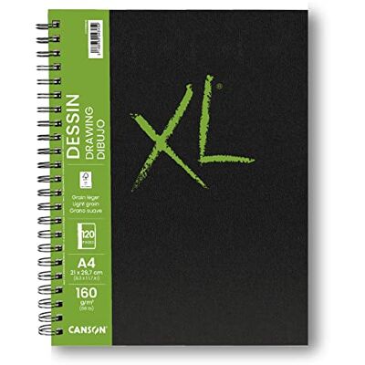 Canson XL Zeichenpapier, 160 g/m², A4, helle Körnung, Spiralblock, lange Seite, 60 weiße Blätter, ideal für professionelle Künstler und Studenten Canson XL Zeichenpapier, 160 g/m², A4, helle Körnung, Spiralblock, lange Seite, 60 weiße Blätter, ideal für professionelle Künstler und Studenten