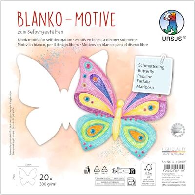Ursus 1712 00 09F Blanko Motive "Schmetterling", 20 Stück aus 300 g/m² Fotokarton, 22 x 22 cm, DIY Bastelpapier zum Ausmalen, Bekleben, Ausschneiden & Selbstgestalten Ursus 1712 00 09F Blanko Motive "Schmetterling", 20 Stück aus 300 g/m² Fotokarton, 22 x 22 cm, DIY Bastelpapier zum Ausmalen, Bekleben, Ausschneiden & Selbstgestalten