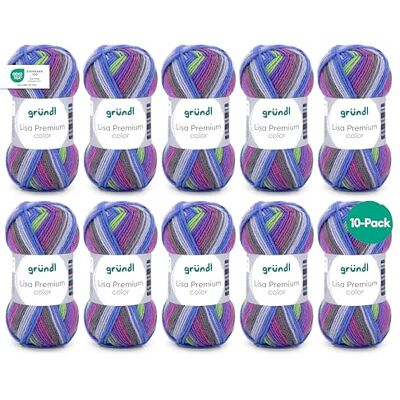 Gründl Wolle Lisa Premium color Garn zum Stricken mit Farbverlauf Strickgarn Häkelgarn Weich und hautfreundlich 100% Polyacryl 10 Knäuel 50 g / 133 m -Nadelstärke 3,5-4,5 Blau-limette Gründl Wolle Lisa Premium color Garn zum Stricken mit Farbverlauf Strickgarn Häkelgarn Weich und hautfreundlich 100% Polyacryl 10 Knäuel 50 g / 133 m -Nadelstärke 3,5-4,5 Blau-limette