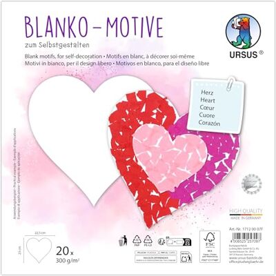 Ursus 1712 00 07F Blanko Motive "Herz", 20 Stück aus 300 g/m² Fotokarton, 23 x 22,5 cm, DIY Bastelpapier zum Ausmalen, Bekleben, Ausschneiden & Selbstgestalten Ursus 1712 00 07F Blanko Motive "Herz", 20 Stück aus 300 g/m² Fotokarton, 23 x 22,5 cm, DIY Bastelpapier zum Ausmalen, Bekleben, Ausschneiden & Selbstgestalten