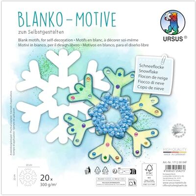 Ursus 1712 00 04F Blanko Motive "Schneeflocke", 20 Stück aus 300 g/m² Fotokarton, 22 x 22 cm, DIY Bastelpapier zum Ausmalen, Bekleben, Ausschneiden & Selbstgestalten Ursus 1712 00 04F Blanko Motive "Schneeflocke", 20 Stück aus 300 g/m² Fotokarton, 22 x 22 cm, DIY Bastelpapier zum Ausmalen, Bekleben, Ausschneiden & Selbstgestalten