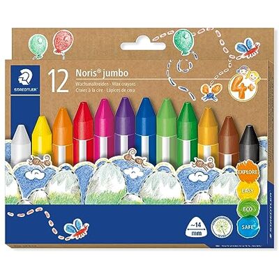 Staedtler Noris jumbo 228 Wachsmalkreiden – 12 Farben, 14 mm Dicke Wachsmalstifte ab 2 Jahren, Dreikantform – ergonomisch – Art.-Nr. 228 14 C12 Staedtler Noris jumbo 228 Wachsmalkreiden – 12 Farben, 14 mm Dicke Wachsmalstifte ab 2 Jahren, Dreikantform – ergonomisch – Art.-Nr. 228 14 C12