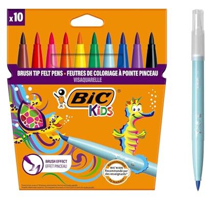 BIC Kids Filzstifte Visaquarelle, Fasermaler zum Malen in 10 auswaschbaren Farben, mit flexibler Pinselspitze, im Karton Etui, mit Austrocknungsschutz BIC Kids Filzstifte Visaquarelle, Fasermaler zum Malen in 10 auswaschbaren Farben, mit flexibler Pinselspitze, im Karton Etui, mit Austrocknungsschutz