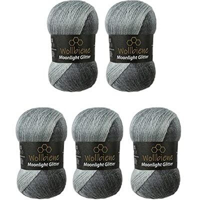Wollbiene Moonlight Glitter Batik Simli 5 x 100g Strickwolle 500g Wolle zum Stricken und Häkeln 20% Metallic-Wolle türkische Farbverlaufswolle Glitzerwolle (5000 schwarz grau weiß) Wollbiene Moonlight Glitter Batik Simli 5 x 100g Strickwolle 500g Wolle zum Stricken und Häkeln 20% Metallic-Wolle türkische Farbverlaufswolle Glitzerwolle (5000 schwarz grau weiß)