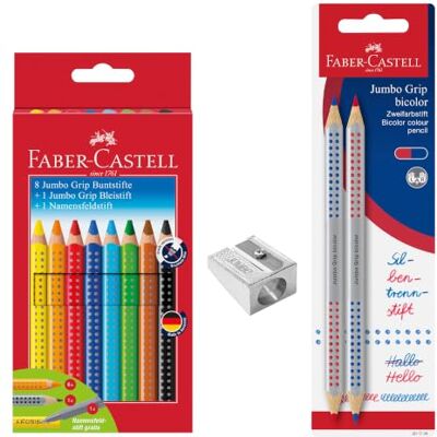 Faber-Castell Buntstifte Set Jumbo Grip Schulanfang, 13-teilig Schulset mit 10 Jumbo Farbstiften, 2 Bicolor Silbenstiften und einem Jumbo Spitzer für den Schulstart Faber-Castell Buntstifte Set Jumbo Grip Schulanfang, 13-teilig Schulset mit 10 Jumbo Farbstiften, 2 Bicolor Silbenstiften und einem Jumbo Spitzer für den Schulstart