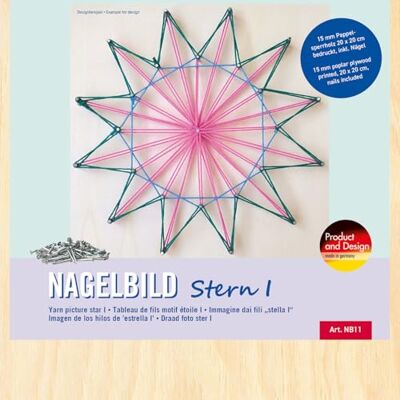 Pebaro NB11 Nagelbild Kreativ Set, Bastelset, Fadenbild, Fadenspannbild, String Art, mit vorgedrucktem Motiv Stern I, inkl. Nägel, Basteln mit Holz, kreative Geschenkidee, Dekoartikel, 20 x 20 cm Pebaro NB11 Nagelbild Kreativ Set, Bastelset, Fadenbild, Fadenspannbild, String Art, mit vorgedrucktem Motiv Stern I, inkl. Nägel, Basteln mit Holz, kreative Geschenkidee, Dekoartikel, 20 x 20 cm