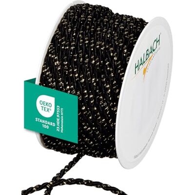 Halbach Seidenbänder Premium Kordel zweifarbig Breite 4mm Länge 25m made in Germany & Öko-Tex zertifiziert glitzernde Satinkordel aus Acetat Farbe: schwarz/gold Halbach Seidenbänder Premium Kordel zweifarbig Breite 4mm Länge 25m made in Germany & Öko-Tex zertifiziert glitzernde Satinkordel aus Acetat Farbe: schwarz/gold