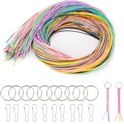 VINATO Scoubidou Bänder Set, 220-teilig Bunte Flechtbänder für Armbänder & Schlüsselanhänger mit Karabinern & Schlüsselringen, Bastelset VINATO Scoubidou Bänder Set, 220-teilig Bunte Flechtbänder für Armbänder & Schlüsselanhänger mit Karabinern & Schlüsselringen, Bastelset