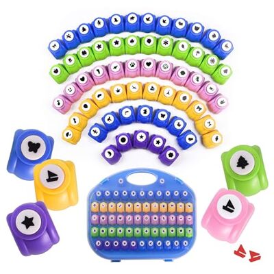 Manaloom Stanzer-Set für Schule, Scrapbooking, Papierstanzer für Kunst und Handwerk, Lochformen, die Kinder und Erwachsene lieben, Premium-Bastelbedarf-Set enthält 60 Papierstanzer-Formen (60 Stück) Manaloom Stanzer-Set für Schule, Scrapbooking, Papierstanzer für Kunst und Handwerk, Lochformen, die Kinder und Erwachsene lieben, Premium-Bastelbedarf-Set enthält 60 Papierstanzer-Formen (60 Stück)