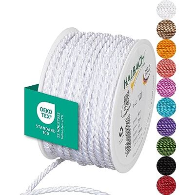 Halbach Seidenbänder Premium Kordel (weiß) Breite 4mm Länge 25m Made in Germany & Öko-Tex Zertifiziert glänzende Satinkordel aus Acetat Halbach Seidenbänder Premium Kordel (weiß) Breite 4mm Länge 25m Made in Germany & Öko-Tex Zertifiziert glänzende Satinkordel aus Acetat