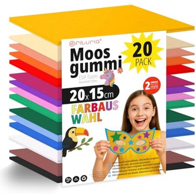 OFITURIA 20 Blatt Moosgummi Set, Bunte Farben, Format 20x15 cm – Ideal für Bastelprojekte, DIY, Schule, Kunst & Dekoration (Glitzer) OFITURIA 20 Blatt Moosgummi Set, Bunte Farben, Format 20x15 cm – Ideal für Bastelprojekte, DIY, Schule, Kunst & Dekoration (Glitzer)