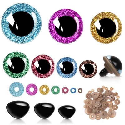 Elalove 90 Stück 12-30mm Sicherheitsaugen Set, Bunte Glitzer Knopfaugen mit Sicherheitsnasen und Unterlegscheiben, Kunststoff Augen zum Basteln, Puppenherstellung und Plüschtier (100) Elalove 90 Stück 12-30mm Sicherheitsaugen Set, Bunte Glitzer Knopfaugen mit Sicherheitsnasen und Unterlegscheiben, Kunststoff Augen zum Basteln, Puppenherstellung und Plüschtier (100)