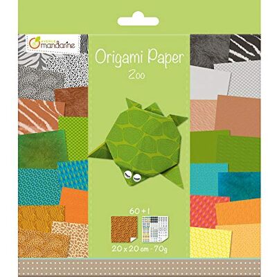 Avenue Mandarine 52504MD Origami color Papier (quadratisch, 20 x 20 cm, mit Faltanleitung, 60 verschiedenen Blätter und 1 Blatt mit Augenset, Zoo) Avenue Mandarine 52504MD Origami color Papier (quadratisch, 20 x 20 cm, mit Faltanleitung, 60 verschiedenen Blätter und 1 Blatt mit Augenset, Zoo)