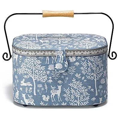 Kraft Nähkorb - Vintage Stil, Abnehmbares Kunststofffach, Holzgriff - Aufbewahrungskorb Kraft Nähkorb - Vintage Stil, Abnehmbares Kunststofffach, Holzgriff - Aufbewahrungskorb