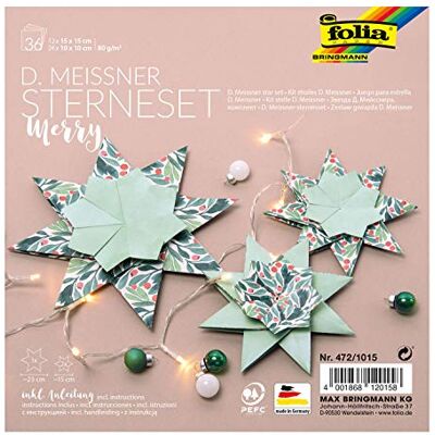 folia 472/1015 D. Meissner Sterne Set Merry, Faltsterne Bastelset mit 36 Blatt (80 g/m²), für einen großen und 2 kleine Sterne, mit Anleitung, zur zeitlosen Dekoration, Minttöne folia 472/1015 D. Meissner Sterne Set Merry, Faltsterne Bastelset mit 36 Blatt (80 g/m²), für einen großen und 2 kleine Sterne, mit Anleitung, zur zeitlosen Dekoration, Minttöne