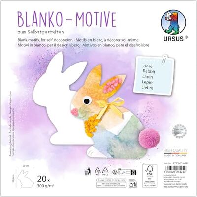 Ursus 1712 00 01F Blanko Motive "Hase", 20 Stück aus 300 g/m² Fotokarton, 21,8 x 20 cm, DIY Bastelpapier zum Ausmalen, Bekleben, Ausschneiden & Selbstgestalten Ursus 1712 00 01F Blanko Motive "Hase", 20 Stück aus 300 g/m² Fotokarton, 21,8 x 20 cm, DIY Bastelpapier zum Ausmalen, Bekleben, Ausschneiden & Selbstgestalten