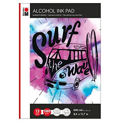 Marabu 1612000000450 Alcohol Ink Pad, Spezialpapier für alkoholbasierte Tinten, DIN A4, 12 Blatt 280 g/m², matt gestrichen, weiß, reißfest und wasserundurchlässig Marabu 1612000000450 Alcohol Ink Pad, Spezialpapier für alkoholbasierte Tinten, DIN A4, 12 Blatt 280 g/m², matt gestrichen, weiß, reißfest und wasserundurchlässig