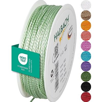 Halbach Seidenbänder Premium Kordel (Mint) Breite 2mm Länge 50m Made in Germany & Öko-Tex Zertifiziert glänzende Satinkordel aus Acetat Halbach Seidenbänder Premium Kordel (Mint) Breite 2mm Länge 50m Made in Germany & Öko-Tex Zertifiziert glänzende Satinkordel aus Acetat