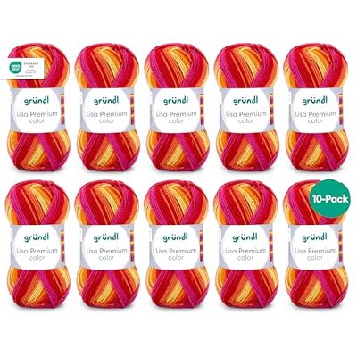 Gründl Wolle Lisa Premium color Garn zum Stricken mit Farbverlauf Strickgarn Häkelgarn Weich und hautfreundlich 100% Polyacryl 10 Knäuel 50 g / 133 m -Nadelstärke 3,5-4,5 pink-orangerot Gründl Wolle Lisa Premium color Garn zum Stricken mit Farbverlauf Strickgarn Häkelgarn Weich und hautfreundlich 100% Polyacryl 10 Knäuel 50 g / 133 m -Nadelstärke 3,5-4,5 pink-orangerot