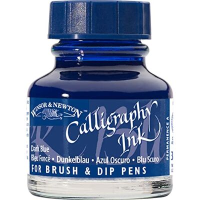 Winsor & Newton 1111222 Kalligraphie Tuschen (für Füllfederhalter oder Schreibfedern, untereinander mischbar, lichtecht, beständige Farbe) 30 ml Flasche dunkelblau Winsor & Newton 1111222 Kalligraphie Tuschen (für Füllfederhalter oder Schreibfedern, untereinander mischbar, lichtecht, beständige Farbe) 30 ml Flasche dunkelblau