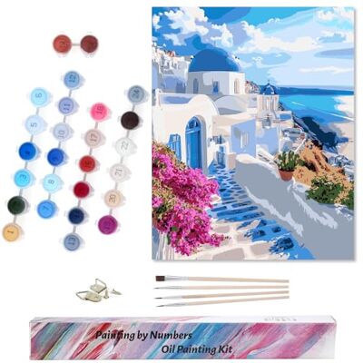 Euqvunn Malen nach Zahlen Erwachsene, DIY 40x50 cm Paint by Numbers Set mit 4 Pinseln und Acrylfarben für Anfänger – Ölmalerei-Kunsthandwerk für Wanddekoration (Santorini-Stil) Euqvunn Malen nach Zahlen Erwachsene, DIY 40x50 cm Paint by Numbers Set mit 4 Pinseln und Acrylfarben für Anfänger – Ölmalerei-Kunsthandwerk für Wanddekoration (Santorini-Stil)