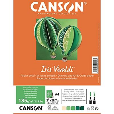 Canson Iris Vivaldi Farbpapier DIN A4, 185 g/m², 25 Blatt, sortiert in 5 Farben creme, grün, braun Canson Iris Vivaldi Farbpapier DIN A4, 185 g/m², 25 Blatt, sortiert in 5 Farben creme, grün, braun