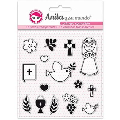 Anita y Su Mundo Anita und Seine Welt zur Erstkommunion Mädchen Stempel aus Silikon, Rosa, 16,7 x 12 cm, 15 Anita y Su Mundo Anita und Seine Welt zur Erstkommunion Mädchen Stempel aus Silikon, Rosa, 16,7 x 12 cm, 15