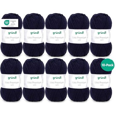 Gründl Wolle Lisa Premium uni Garn zum Stricken Strickgarn Häkelgarn Weich und hautfreundlich 100% Polyacryl 10 Knäuel 50 g / 133 m Nadelstärke 3,5-4,5 Marine Gründl Wolle Lisa Premium uni Garn zum Stricken Strickgarn Häkelgarn Weich und hautfreundlich 100% Polyacryl 10 Knäuel 50 g / 133 m Nadelstärke 3,5-4,5 Marine