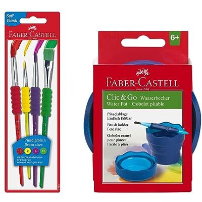 Faber-Castell 205074 Malset mit Wasserbecher und Pinsel, 5-teilig, für Schule und Freizeit Faber-Castell 205074 Malset mit Wasserbecher und Pinsel, 5-teilig, für Schule und Freizeit