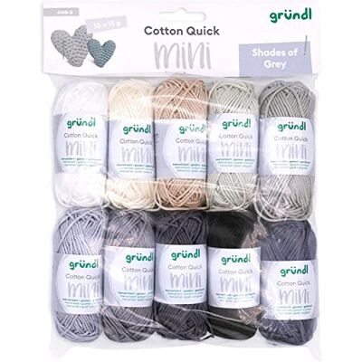 Gründl Wolle Cotton Quick Mini Shades dünne Wolle zum Häkeln von kleinen Figuren Glänzend und hautfreundlich 100% Baumwolle 10 Miniknäuel 15 g / 37 m Nadelstärke 3-4 grau Gründl Wolle Cotton Quick Mini Shades dünne Wolle zum Häkeln von kleinen Figuren Glänzend und hautfreundlich 100% Baumwolle 10 Miniknäuel 15 g / 37 m Nadelstärke 3-4 grau