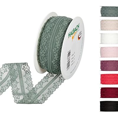 Halbach Spitzenband, 36 mm x 15 m, jade Waschbare und wetterfeste Spitzenborte als Meterware auf der Rolle, zum Nähen, Basteln oder für Hochzeits-/ Tischdekoration Halbach Spitzenband, 36 mm x 15 m, jade Waschbare und wetterfeste Spitzenborte als Meterware auf der Rolle, zum Nähen, Basteln oder für Hochzeits-/ Tischdekoration