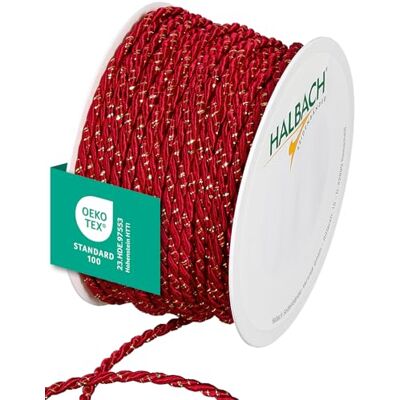 Halbach Seidenbänder Premium Kordel zweifarbig Breite 4mm Länge 25m made in Germany & Öko-Tex zertifiziert glitzernde Satinkordel aus Acetat Farbe: rot/gold Halbach Seidenbänder Premium Kordel zweifarbig Breite 4mm Länge 25m made in Germany & Öko-Tex zertifiziert glitzernde Satinkordel aus Acetat Farbe: rot/gold