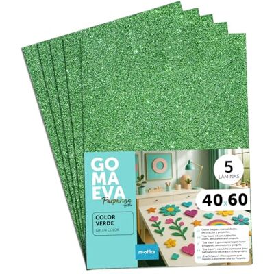 m-office Moosgummi Platten mit Glitzer 40x60cm, Bunte EVA Foam Bastelplatten für Kinder, DIY, Schule, Deko & Kunstprojekte – Ideal als Bastelpapier, Moosgummi mit Glitzer (Grün, 5 uds) m-office Moosgummi Platten mit Glitzer 40x60cm, Bunte EVA Foam Bastelplatten für Kinder, DIY, Schule, Deko & Kunstprojekte – Ideal als Bastelpapier, Moosgummi mit Glitzer (Grün, 5 uds)
