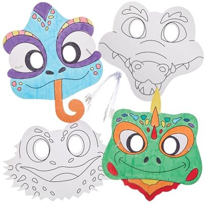 Baker Ross FN193 Reptilien Masken zum Ausmalen, 8er-Pack, Masken für Kinder zum Personalisieren und Tragen Baker Ross FN193 Reptilien Masken zum Ausmalen, 8er-Pack, Masken für Kinder zum Personalisieren und Tragen