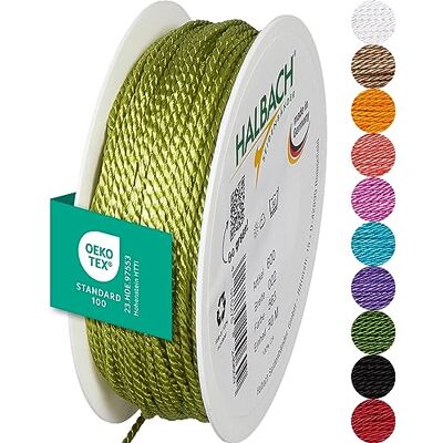 Halbach Seidenbänder Premium Kordel (grün) Breite 2mm Länge 50m Made in Germany & Öko-Tex Zertifiziert glänzende Satinkordel aus Acetat Halbach Seidenbänder Premium Kordel (grün) Breite 2mm Länge 50m Made in Germany & Öko-Tex Zertifiziert glänzende Satinkordel aus Acetat